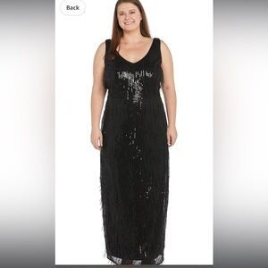 R&M Richards Embroidered Fringe Sequin Columns Maxi Dress, Size 14